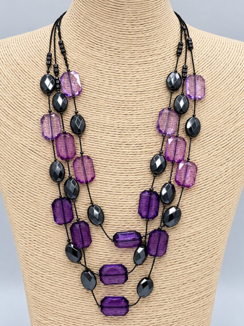 NY & Co Purple Black Multi Strand Beaded Statement Necklace